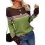 Tankaneo Damen Pullover Colorblock Langarm Rundhals Strickpullover Gestreift Slim Fit Strickwaren Tops