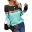 Tankaneo Damen Pullover Colorblock Langarm Rundhals Strickpullover Gestreift Slim Fit Strickwaren Tops
