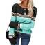 Tankaneo Damen Pullover Colorblock Langarm Rundhals Strickpullover Gestreift Slim Fit Strickwaren Tops