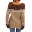 Tankaneo Damen Pullover Colorblock Langarm Rundhals Strickpullover Gestreift Slim Fit Strickwaren Tops
