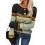 Tankaneo Damen Pullover Colorblock Langarm Rundhals Strickpullover Gestreift Slim Fit Strickwaren Tops