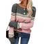 Tankaneo Damen Pullover Colorblock Langarm Rundhals Strickpullover Gestreift Slim Fit Strickwaren Tops
