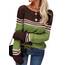 Tankaneo Damen Pullover Colorblock Langarm Rundhals Strickpullover Gestreift Slim Fit Strickwaren Tops