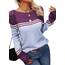 Tankaneo Damen Pullover Colorblock Langarm Rundhals Strickpullover Gestreift Slim Fit Strickwaren Tops