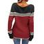 Tankaneo Damen Pullover Colorblock Langarm Rundhals Strickpullover Gestreift Slim Fit Strickwaren Tops