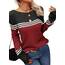 Tankaneo Damen Pullover Colorblock Langarm Rundhals Strickpullover Gestreift Slim Fit Strickwaren Tops