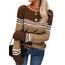 Tankaneo Damen Pullover Colorblock Langarm Rundhals Strickpullover Gestreift Slim Fit Strickwaren Tops
