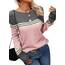 Tankaneo Damen Pullover Colorblock Langarm Rundhals Strickpullover Gestreift Slim Fit Strickwaren Tops