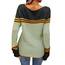 Tankaneo Damen Pullover Colorblock Langarm Rundhals Strickpullover Gestreift Slim Fit Strickwaren Tops