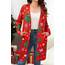OUGES Strickjacken füR Damen Lang Cardigan Elegante Leicht Strickjacke Weihnachtsstrickjacke mit Taschen M