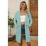OUGES Strickjacken füR Damen Lang Cardigan Elegante Leicht Strickjacke Herbst Strickjackenpullover mit Taschen Mintgrün S