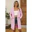 OUGES Strickjacken füR Damen Lang Cardigan Elegante Leicht Strickjacke Herbst Strickjackenpullover mit Taschen Rosa S