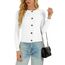 Enjyam Damen Strickjacke Langarm Elegant Kurz Cardigan mit Knöpfe Rundhals Weiche Leichte Jacke zum Top Kleid Weiß,M