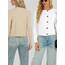Damen Strickjacke Elegant Langarm Rundhals Cardigan Leicht Bolero Jäckchen mit Knöpfe Weiche Jacke über Top Kleid Weiß,L