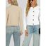 Enjyam Damen Strickjacke Langarm Elegant Kurz Cardigan mit Knöpfe Rundhals Weiche Leichte Jacke zum Top Kleid Weiß,XL
