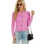 Enjyam Damen Strickjacke Elegant Langarm Rundhals Cardigan Leicht Bolero Jäckchen mit Knöpfe Weiche Jacke über Top Kleid Rosa,XL