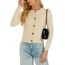 Damen Strickjacke Elegant Langarm Rundhals Cardigan Leicht Bolero Jäckchen mit Knöpfe Weiche Jacke über Top Kleid Beige,XL