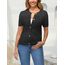 Enjyam Damen Kurze Strickjacke Elegant Kurzarm Rundhals Cardigan Leicht Dünn Bolero Jäckchen über Top Kleid Schwarz,M