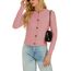 Enjyam Damen Strickjacke Langarm Elegant Kurz Cardigan mit Knöpfe Rundhals Weiche Leichte Jacke zum Top Kleid Lachsrosa,L