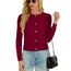 Damen Strickjacke Elegant Langarm Rundhals Cardigan Leicht Bolero Jäckchen mit Knöpfe Weiche Jacke über Top Kleid Weinrot,L