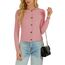 Enjyam Damen Strickjacke Langarm Elegant Kurz Cardigan mit Knöpfe Rundhals Weiche Leichte Jacke zum Top Kleid Lachsrosa,L
