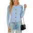 Enjyam Damen Strickjacke Langarm Elegant Kurz Cardigan mit Knöpfe Rundhals Weiche Leichte Jacke zum Top Kleid Blau,S