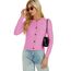Enjyam Damen Strickjacke Langarm Elegant Kurz Cardigan mit Knöpfe Rundhals Leichte Trachtenjacke zum Top Kleid Rosa,L