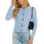 Enjyam Damen Strickjacke Langarm Elegant Kurz Cardigan mit Knöpfe Rundhals Weiche Leichte Jacke zum Top Kleid Blau,S