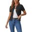 Enjyam Damen Strickjacke Kurzarm Elegant Kurz Cardigan Rundhals Weiche Leichte Sommer Jacke zum Top Kleid Schwarz,S