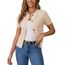 Enjyam Damen Strickjacke Kurzarm Elegant Kurz Cardigan mit Knöpfe Rundhals Weiche Leichte Jacke zum Top Kleid Beige,M
