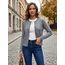 Enjyam Damen Strickjacke Langarm Elegant Kurz Cardigan mit Knöpfe Rundhals Weiche Leichte Jacke zum Top Kleid Hellgrau,L