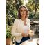Enjyam Damen Strickjacke Langarm Elegant Kurz Cardigan mit Knöpfe Rundhals Leichte Trachtenjacke zum Top Kleid