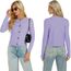 Enjyam Damen Strickjacke Elegant Langarm Rundhals Cardigan Leicht Bolero Jäckchen mit Knöpfe Weiche Strickweste Lila,XXL