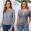 Enjyam Damen Strickjacke Kurzarm Elegant Kurz Cardigan mit Knöpfe Rundhals Weiche Leichte Jacke zum Top Kleid Grau,XL