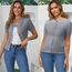 Enjyam Damen Strickjacke Kurzarm Elegant Kurz Cardigan mit Knöpfe Rundhals Weiche Leichte Jacke zum Top Kleid Grau,XL