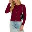 Enjyam Damen Strickjacke Langarm Elegant Kurz Cardigan mit Knöpfe Rundhals Weiche Leichte Jacke zum Top Kleid Weinrot,XXL