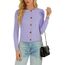 Enjyam Damen Strickjacke Elegant Langarm Rundhals Cardigan Leicht Bolero Jäckchen mit Knöpfe Weiche Strickweste Lila,XXL