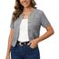 Enjyam Damen Strickjacke Kurzarm Elegant Kurz Cardigan mit Knöpfe Rundhals Weiche Leichte Jacke zum Top Kleid Grau,XL