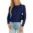 Damen Strickjacke Elegant Langarm Rundhals Cardigan Leicht Bolero Jäckchen mit Knöpfe Weiche Jacke über Top Kleid Navy,XL