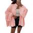 Saodimallsu Strickjacke Damen Kurz Laternenärmel Cardigan Knopfleiste Open Front Sweater Langarm Lose Strickmantel Herbst Winter Gestrickt Jacke Rosa M