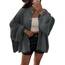 Saodimallsu Strickjacke Damen Kurz Laternenärmel Cardigan Knopfleiste Open Front Sweater Langarm Lose Strickmantel Herbst Winter Gestrickt Jacke Dunkelgrau M