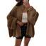 Saodimallsu Strickjacke Damen Kurz Laternenärmel Cardigan Knopfleiste Open Front Sweater Langarm Lose Strickmantel Herbst Winter Gestrickt Jacke Braun XL