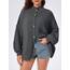Saodimallsu Strickjacke Damen Kurz Laternenärmel Cardigan Knopfleiste Open Front Sweater Langarm Lose Strickmantel Herbst Winter Gestrickt Jacke Dunkelgrau L
