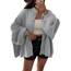 Saodimallsu Strickjacke Damen Kurz Laternenärmel Cardigan Knopfleiste Open Front Sweater Langarm Lose Strickmantel Herbst Winter Gestrickt Jacke Grau XL