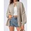 Saodimallsu Strickjacke Damen Kurz Laternenärmel Cardigan Knopfleiste Open Front Sweater Langarm Lose Strickmantel Herbst Winter Gestrickt Jacke Khaki S