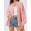 Saodimallsu Strickjacke Damen Kurz Laternenärmel Cardigan Knopfleiste Open Front Sweater Langarm Lose Strickmantel Herbst Winter Gestrickt Jacke Rosa L