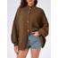 Saodimallsu Strickjacke Damen Kurz Laternenärmel Cardigan Knopfleiste Open Front Sweater Langarm Lose Strickmantel Herbst Winter Gestrickt Jacke Braun XL