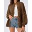 Saodimallsu Strickjacke Damen Kurz Laternenärmel Cardigan Knopfleiste Open Front Sweater Langarm Lose Strickmantel Herbst Winter Gestrickt Jacke Braun XL