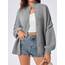Saodimallsu Strickjacke Damen Kurz Laternenärmel Cardigan Knopfleiste Open Front Sweater Langarm Lose Strickmantel Herbst Winter Gestrickt Jacke Grau S