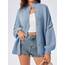 Saodimallsu Strickjacke Damen Kurz Laternenärmel Cardigan Knopfleiste Open Front Sweater Langarm Lose Strickmantel Herbst Winter Gestrickt Jacke Blau S